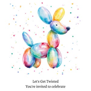 Rainbow Balloon Dog Cute Birthday Party Invitation, Customizable Cute Children&#39;s Balloon Animal Party Animal Invite, Digital Download