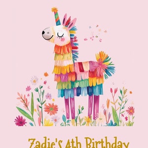 Spring Piñata Fiesta Children's Birthday Customizable Invitation, Kids Llama Floral Birthday, Toddler Fiesta Party Invite, Digital Download