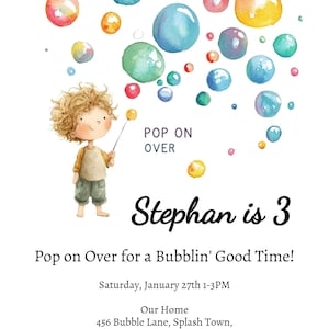 Pojkar Pop On Over Bubble Födelsedagsfest Anpassningsbar inbjudan #2, digital nedladdning, redigerbar inbjudan för barnfest, Bubble Station Födelsedag