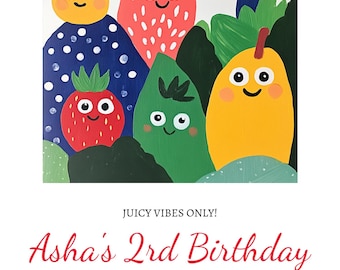 Cute Fruit Themed Kids Birthday Party Invitation | Editable Fruit Brunch Theme 2nd Bday | Children's Party Invite | Digital Download