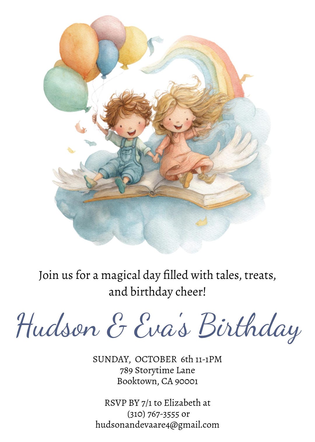 Custom Twins Storybook Themed Birthday Party Invitation, Customizable ...