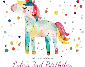 Rainbow Unicorn Kids Birthday Party Invitation, Magical Unicorn Customizable Invite, Editable Digital Template, Wildstar Horse Evite