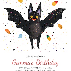 Fruit Bat Happy Birthday Party Edytowalne zaproszenie, Szablon zaproszenia na przyjęcie dla dzieci, Australijskie zwierzęta, Nietoperz do wydrukowania w wersji cyfrowej, Evite