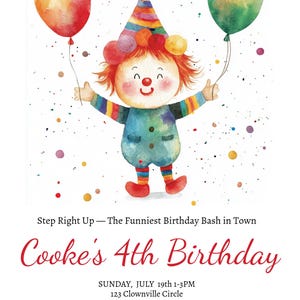 Cute Clown Birthday Party for Kids, Customizable Children&#39;s Clown-Themed Invitation, Digital Download, Editable Pajaro Circus Invite