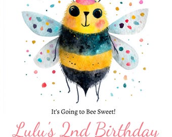 Bee Sweet Girls Birthday Customizable Invitation, Cute Bee Themed Kids Birthday Party Invite, Instant Digital Download, Rainbow Honey Bee