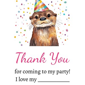 Niedliche Baby Otter Geburtstag anpassbare Dankeskarten, Otter Themed Kindergeburtstagsfeierdekor, sofortiger digitaler Download, bearbeitbar