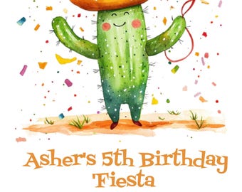 Cute Cactus Fiesta Children's Birthday Customizable Invitation, Kids Fiesta Birthday, Toddler Taco Party Invite, Digital Download, Cinco