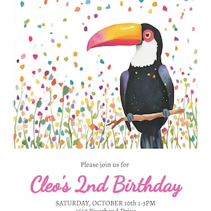 Cute Toucan Happy Birthday Party Invitation, Kids Customizable Birthday Invite, Digital Download, Editable Template, Toucan Theme Party