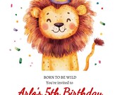 Cute Lion Toddler Birthday Customizable Invitation, Digital Download, Editable Lion Invite for Kids Birthday Party, Wild Animal Theme