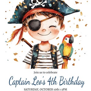 Cute Pirate Birthday Party Invitation for Boys | Editable Pirate Adventure Invite | DIY Digital Download | Kids Pirate Theme Party Evite
