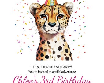 Cheetah Girls Birthday Customizable Invitation, Cute Cheetah Themed Kids Birthday Party Invite, Instant Digital Download, Guepardo