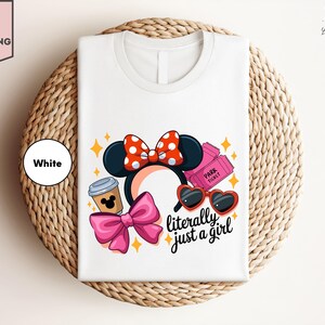 Disney Coquette Bow Literally Just a Girl T-Shirt, Mickey Minnie Ears Park Trip Shirt, Disney Girls Trip Tee, Disney With My Bestie Shirt