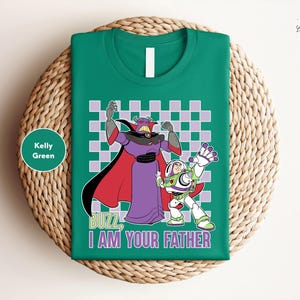 a green t - shirt with a picture of cartoon characters on it