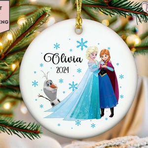 Adorno de Frozen personalizado, regalo de Navidad personalizado de Elsa, adorno de Frozen de Disney, adorno de Elsa Anna Olaf, decoración del árbol de Navidad