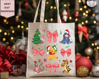 Disney Christmas Tote Bag, Winnie The Pooh Tote Bag, Pooh And Friends Tote Bag, Disney Tote Bag, Disney 2024 Tote Bag