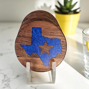 Texas State Coasters – Rustic Wood Drink Coasters Set – Texas Star Decor – Southern Gift Idea – Handmade Bar Accessories