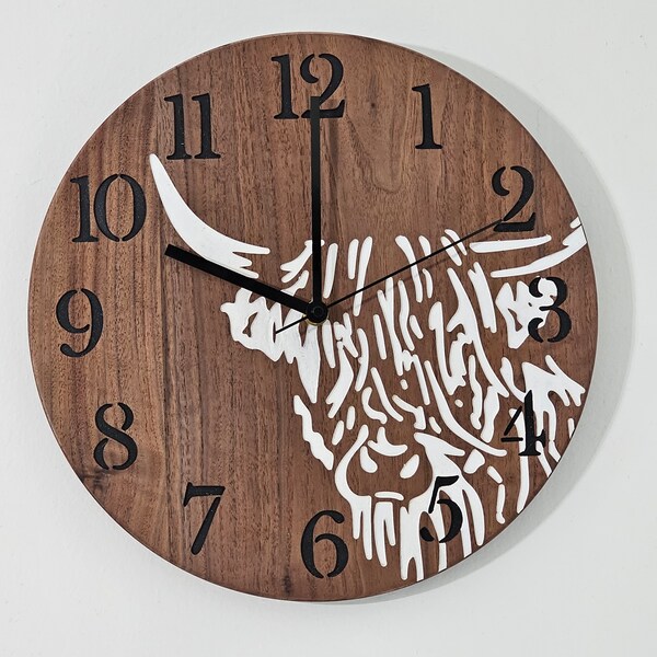 Horloge en bois personnalisée, horloge vache, horloge murale, horloge vache Highland