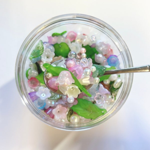 Floral garden fairy bead soup with flower beads - DIY bead jewelry making - fairycore bead mix