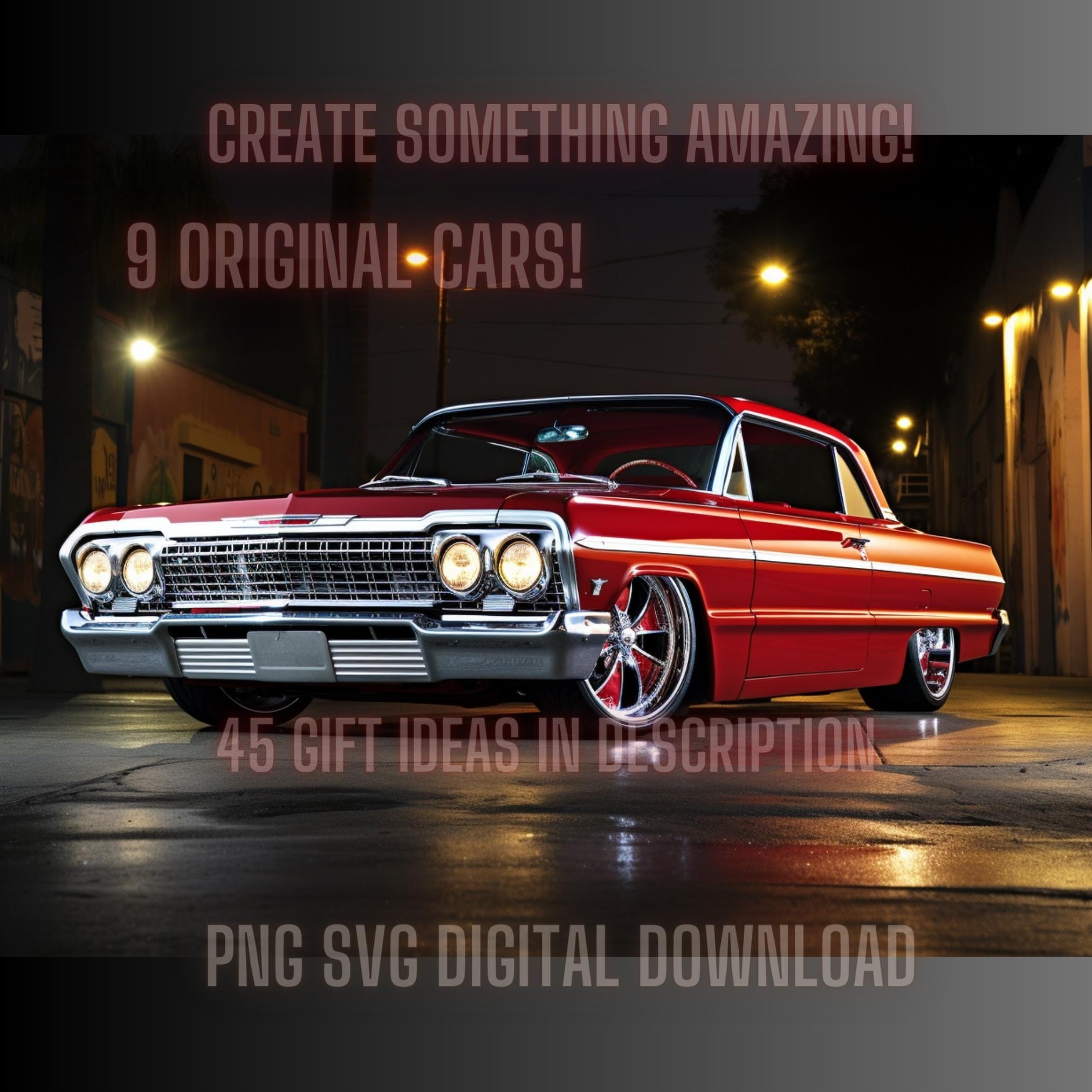 Vintage Red 64 Impala Lowrider PNG Bundle, Chicano Lowrider