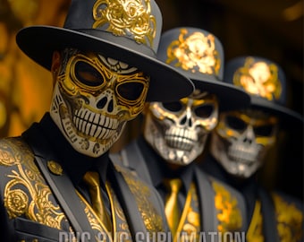 Calavera Skull Chicano PNG 5 Aspect Ratio Bundle, Chicano Dia de Los Muertos Black Gold PNG, DIY Chicano Wall Canvas Art, Sugar Skulls