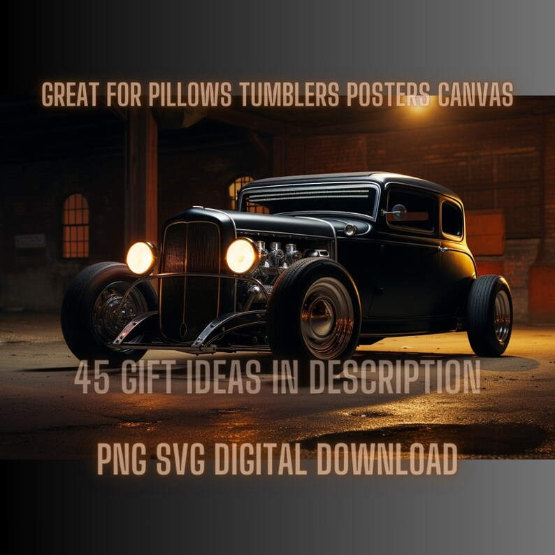Vintage Rat Rod Night Drive PNG Gift for Him, Downloadable Gift for Car
