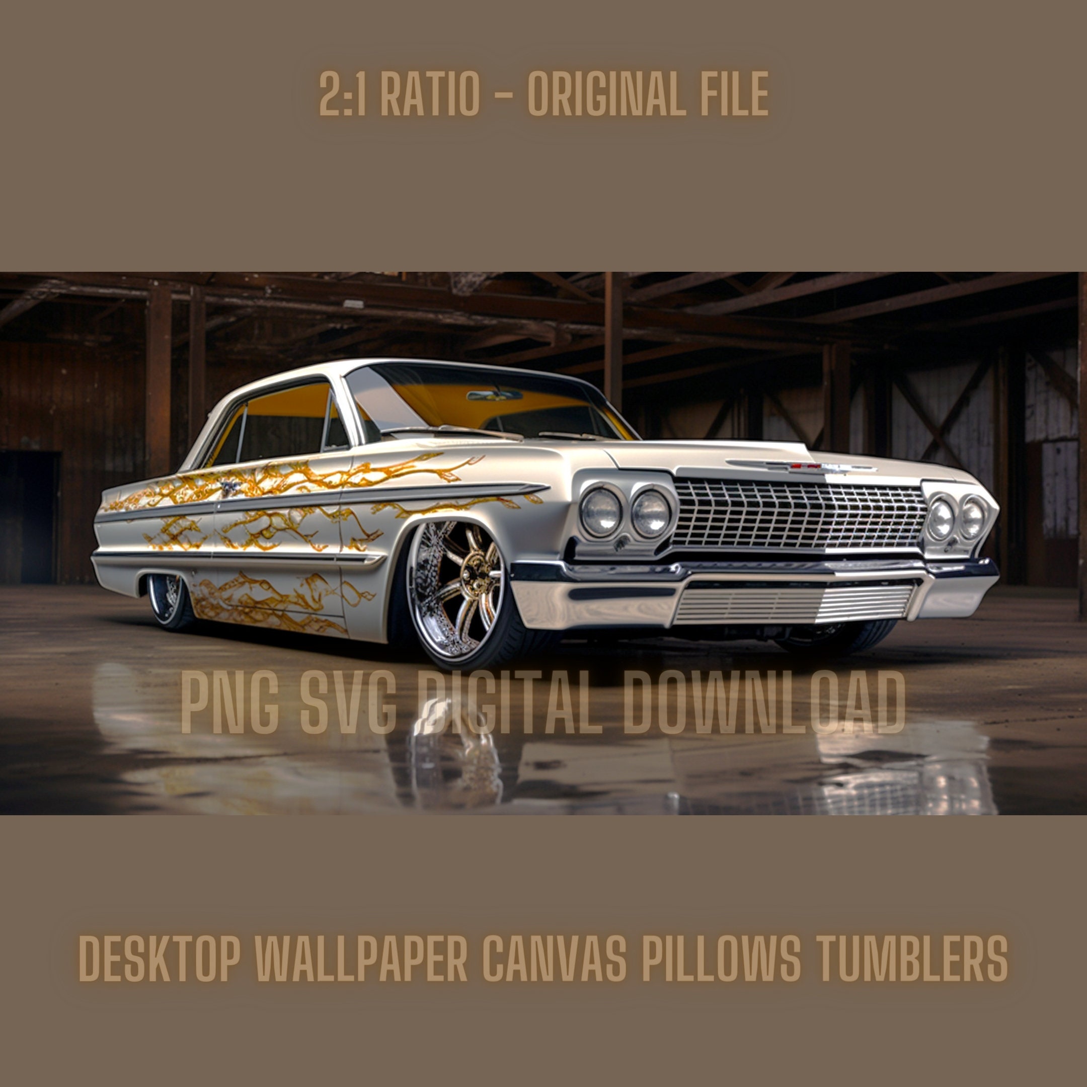 White 64 Impala Lowrider PNG Bundle, Chicano Lowrider Png