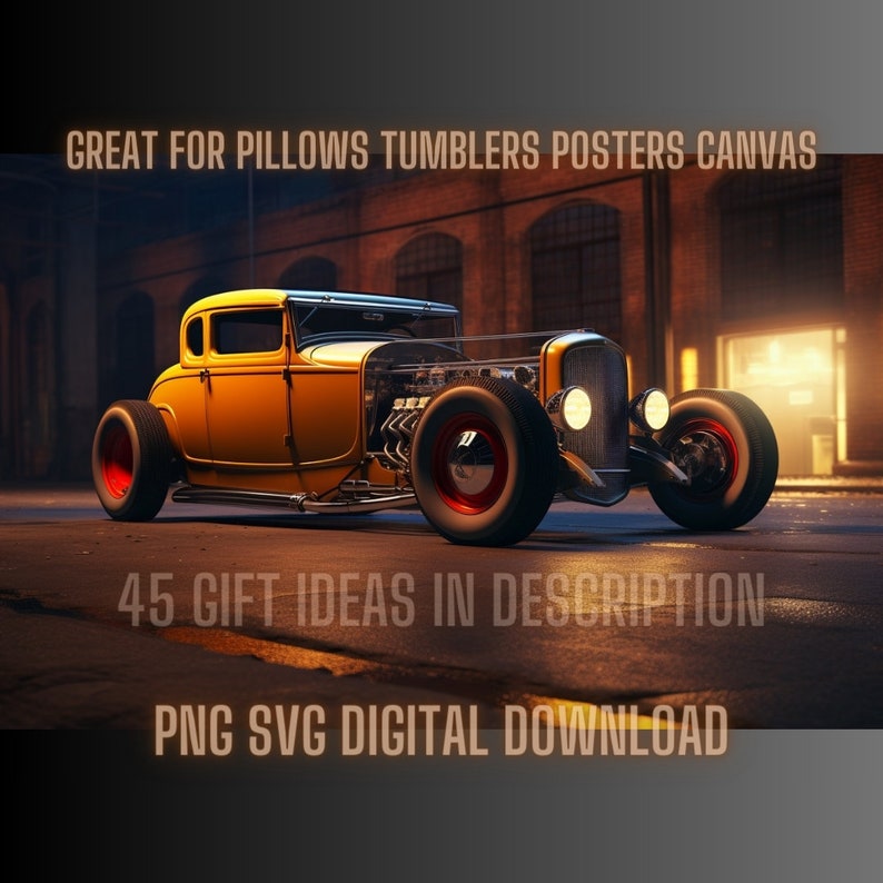 Vintage Rat Rod Night Drive PNG Gift for Him, Downloadable Gift for Car