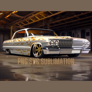 Pearl White 64 Impala Lowrider PNG Bundle, Chicano Lowrider Png, Lowrider, Chicano Wall Art Png, Mexican Lowrider Png. 4 Aspect Ratios!