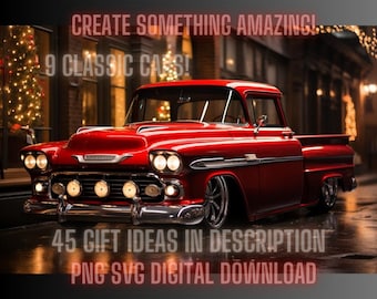 Christmas Chevy C10 Lowrider PNG Bundle, Wall Art Print (Digital Download)