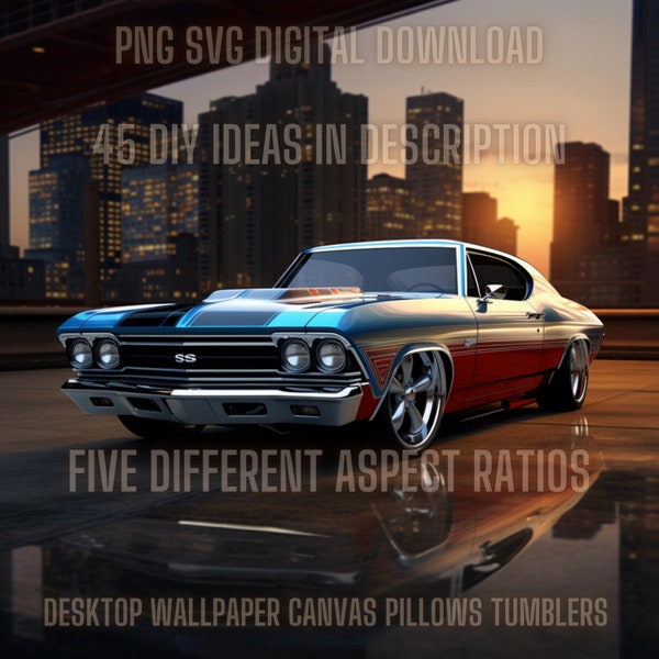 This Custom Black 68 Chevelle SS 5 PNG Bundle makes the best desktop wallpaper, posters, tumbler wraps, canvas art and awesome sublimation