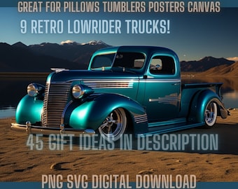 Chevy Truck Lowrider PNG Bundle, Vintage Poster Print File