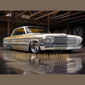 White 64 Impala Lowrider PNG Bundle, Chicano Lowrider Png, Lowrider, Chicano Wall Art Png, Mexican Lowrider Png. 4 Aspect Ratios!