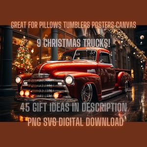Christmas 48 Chevy 3100 Pickup Truck PNG Bundle, Vintage C10 Wall Art Png, Chicano Wall Art png, Mexican Lowrider Png 9 Lowrider Bundle!