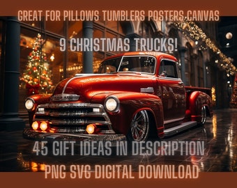 Christmas Chevy 3100 Pickup Truck PNG Bundle, Lowrider Wall Art (Digital Download)