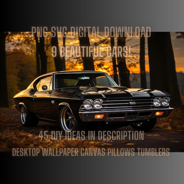 This Classic Black 68 Chevelle SS 9 PNG Bundle makes the best desktop wallpaper, posters, tumbler wraps, canvas art and awesome sublimation