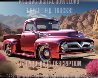 This Hot Pink 52 Ford Truck 9 PNG Bundle makes great tumbler wraps, desktop wallpaper, mousepads and look amazing on canvas. Relive the 50&#39;s