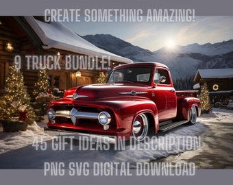 52 Ford Truck Christmas Design PNG Bundle, Christmas C10 Wall Art Png, Christmas Ford Png, Lowrider Poster Print File. 9 Lowrider Bundle!