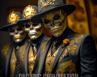 Calavera Skull Chicano PNG 5 Aspect Ratio Bundle, Chicano Dia de Los Muertos Black Gold PNG, DIY Chicano Man Cave Art, Sugar Skulls