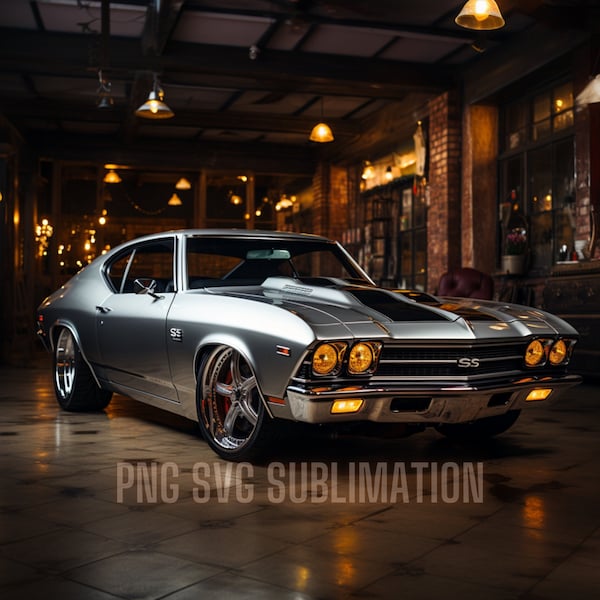 Vintage 68 Chevelle SS Silver Muscle Car Png, Svg  Vintage Muscle Car Tumbler Wrap, Vintage Hot Rod Png, 5 Aspect Ratios fit your DIY !!!