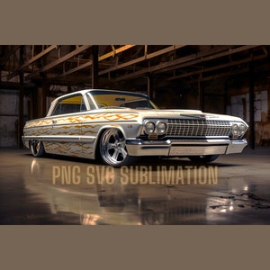 Pearl White 64 Impala Lowrider PNG Bundle, Chicano Lowrider Png, Lowrider, Chicano Wall Art Png, Mexican Lowrider Png. 4 Aspect Ratios!