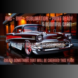 Vintage 57 Chevy Bel Air PNG Bundle, Vintage 57 Chevy Tumbler Wrap Png, Vintage 57 Chevy Png, Sublimación de Muscle Car, ¡Paquete de 5 Muscle Car!