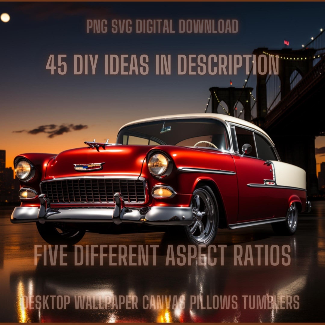 Red and White 55 Chevy Bel Air PNG 5 Aspect Ratio Bundle is Perfect for