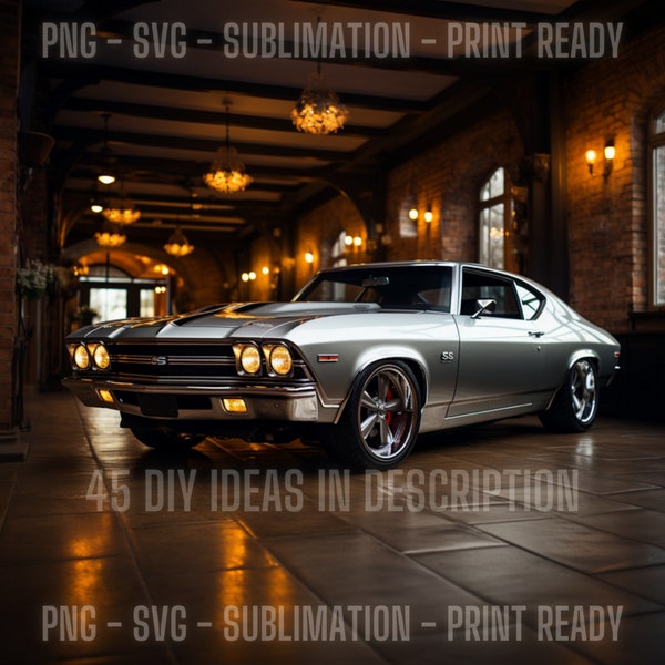 Vintage 68 Chevelle SS Silver Muscle Car Png, Svg  Vintage Muscle Car Tumbler Wrap, Vintage Hot Rod Png, 5 Aspect Ratios fit your DIY !!!