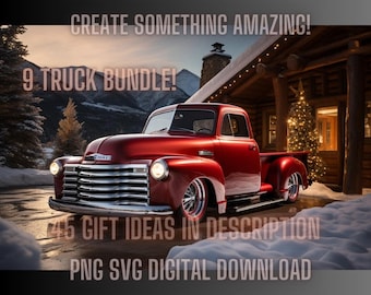 Candy Red 48 Chevy 3100 Pickup PNG Bundle, Lowrider Truck Wall Art (Digital Download)