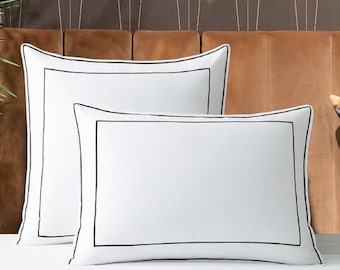 400 Thread Count Cotton Sateen Hotel Stitch in Edge & Border Embroidery Euro Sham/ Pillow Sham(Set of 2)