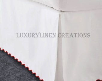 400 Thread Count White Cotton Sateen Scalloped Embroidery Tailored Bed Skirt Three Sided Coverage with Platform