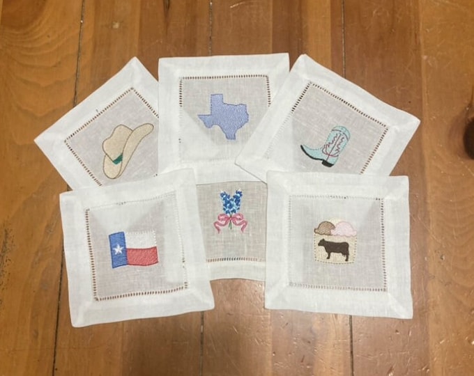 State of Texas Embroidered Cocktail Napkins