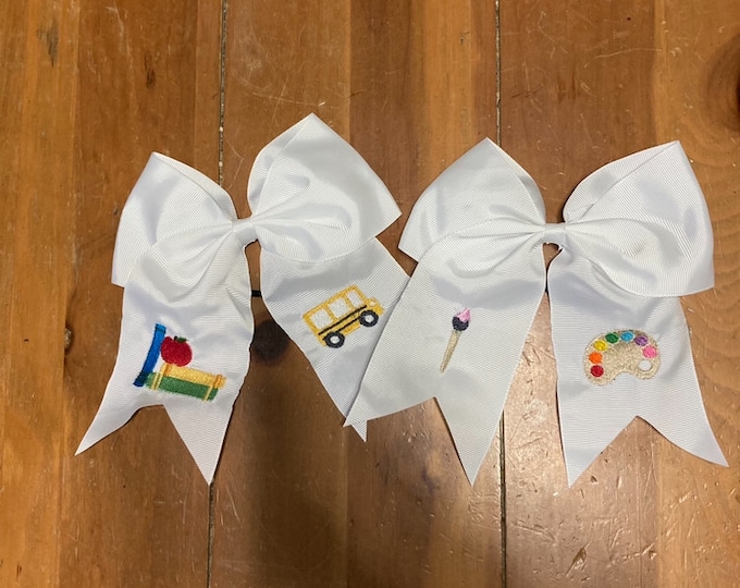 Back to School Embroidered Hair Bow