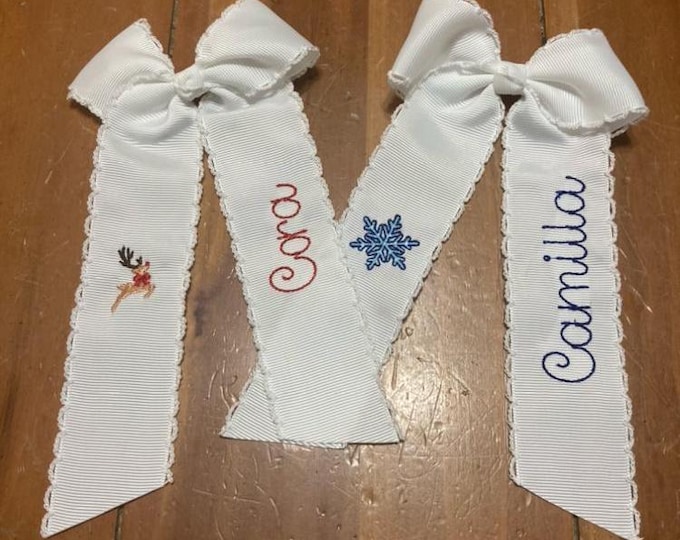 Custom Embroidered Monogram Christmas Hair Bow