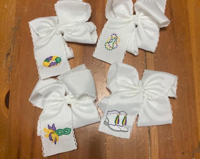 Mardi Gras Embroidered Grosgrain Hair Bow